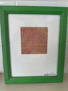 Julie Anne Signed Pressed Flower Art Framed & Matted Pink and Green Fine Art